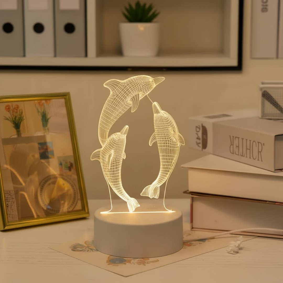3 Boyutlu Yunus Balığı Tasarımlı Premium Gece Lambası