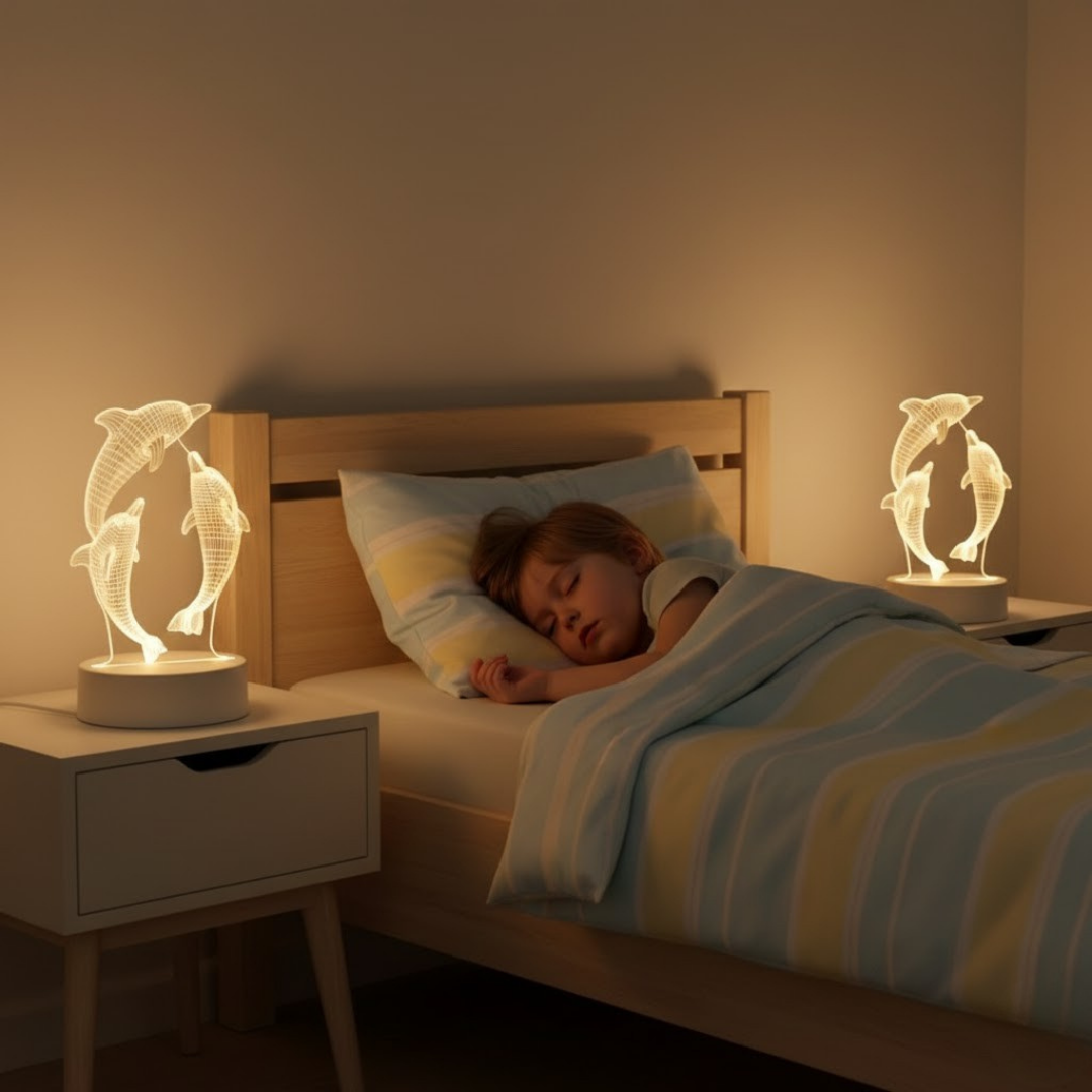 3 Boyutlu Yunus Balığı Tasarımlı Premium Gece Lambası